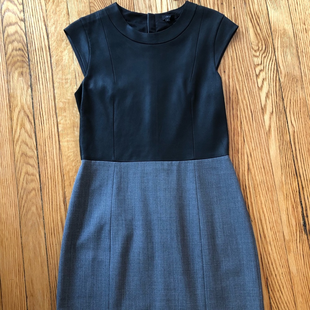 NWT Theory Black Leather and Gray Shift Dress